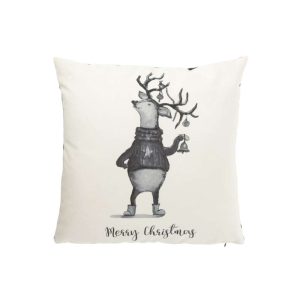 CUSHION DEER+SWEATER VELVET WHITE/BLACK