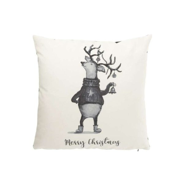CUSHION DEER+SWEATER VELVET WHITE/BLACK