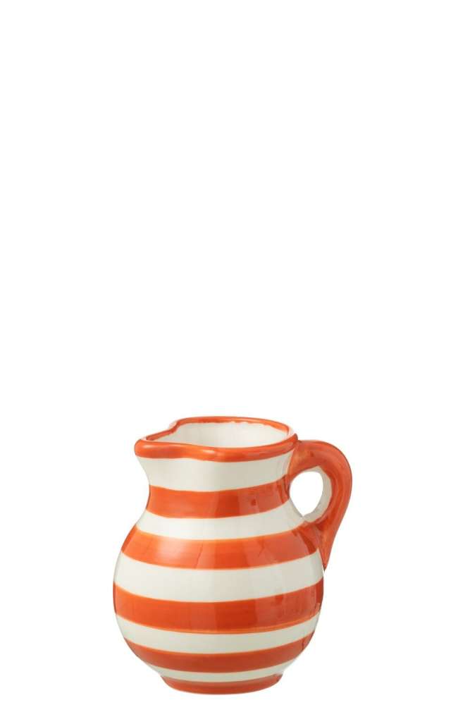 PITCHER GRANADA STRIPES CERAMIC WHITE/ORANGE SMALL