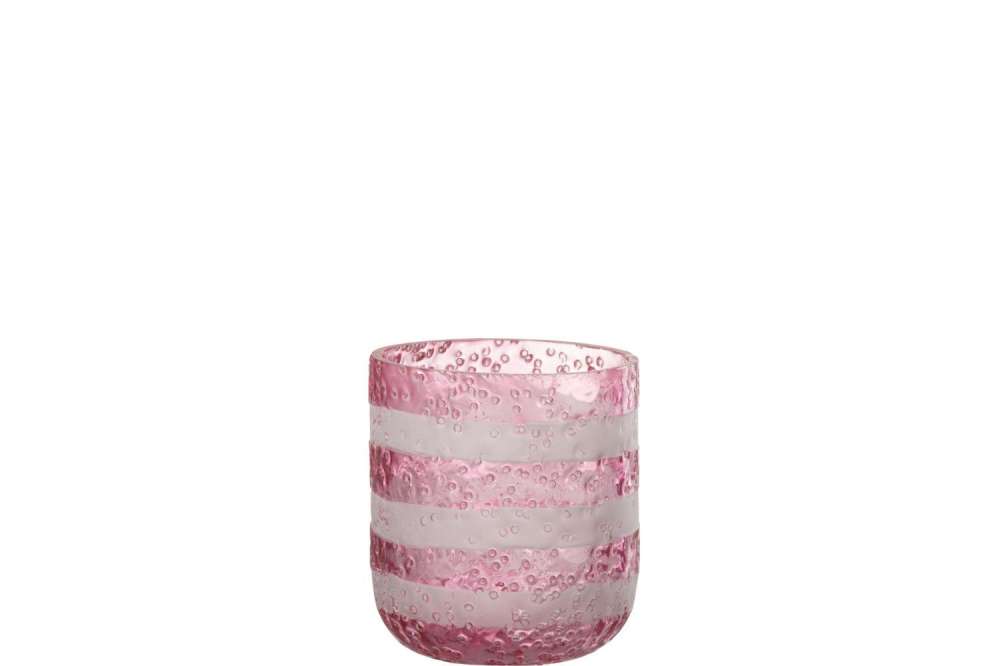 TEALIGHT HOLDER STRIPES GLASS RED/WHITE SMALL