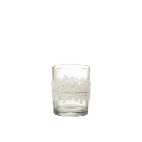 TEALIGHT HOLDER SUGAR MIDDLE DIAMONDS LINE GLASS CLEAR LARGE