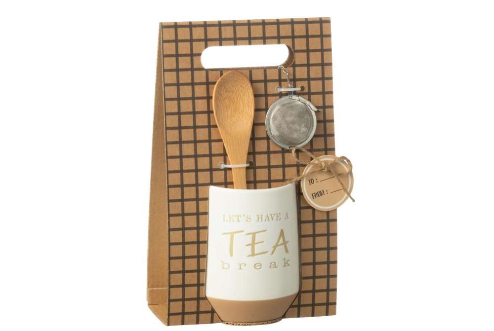 TEA CUP+SPOON+TEA BALL CERAMICS WHITE