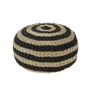 POUF ROUND STRIPES WOVEN PLASTIC BLACK/NATURAL
