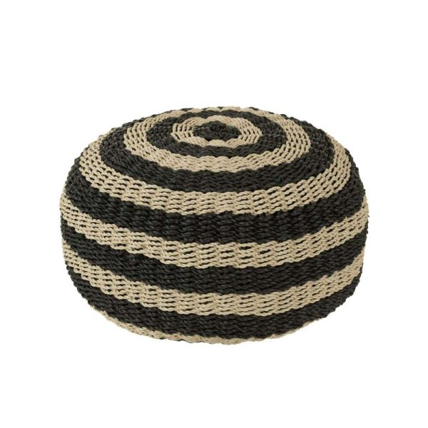 POUF ROUND STRIPES WOVEN PLASTIC BLACK/NATURAL