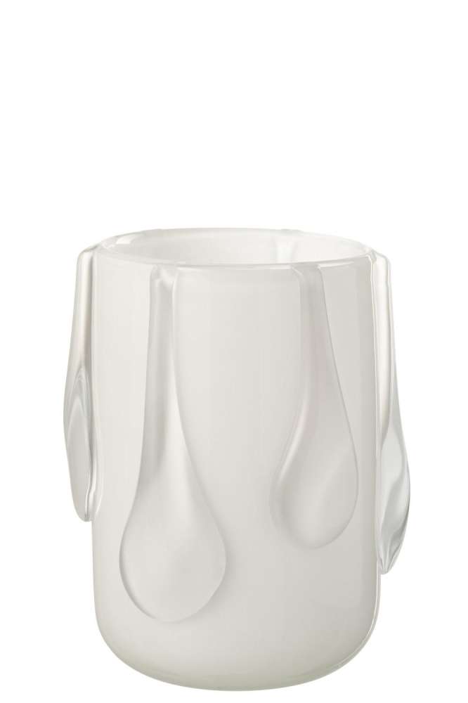 VASE DRIPPY GLASS POWDER WHITE SMALL