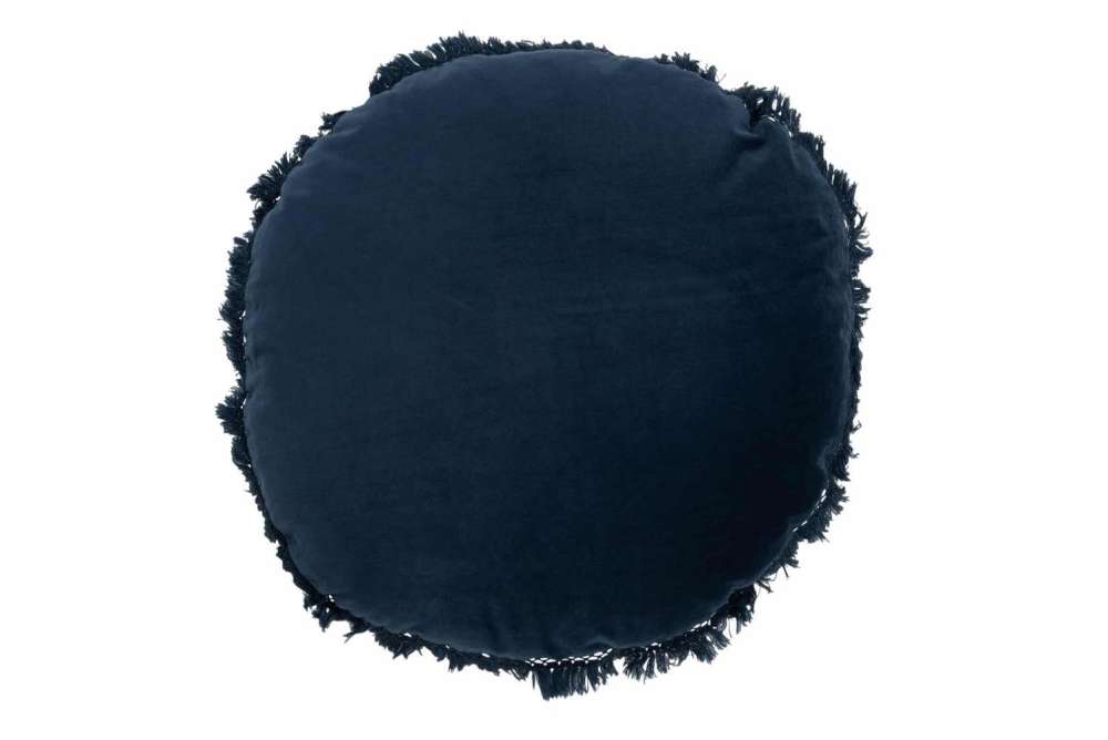CUSHION ROUND VELVET COTTON/LINEN BLUE