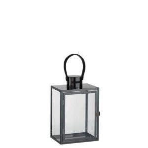 LANTERN RECT STEEL/GLASS BLACK