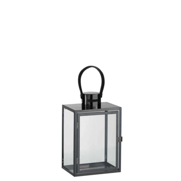 LANTERN RECT STEEL/GLASS BLACK