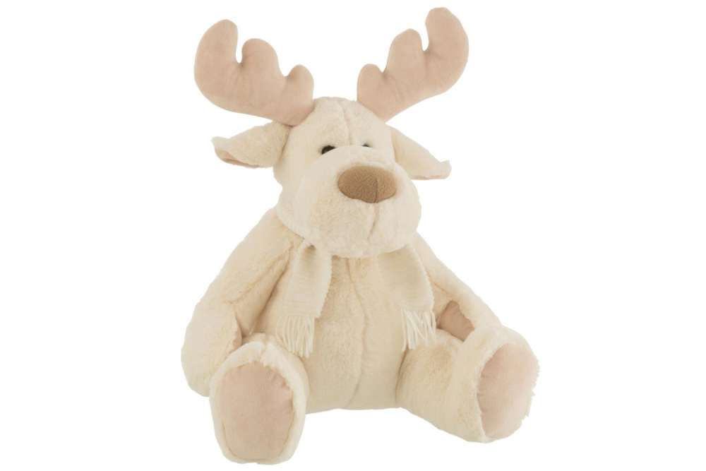 REINDEER+SCARF SITTING TEXTILE WHITE/BEIGE LARGE