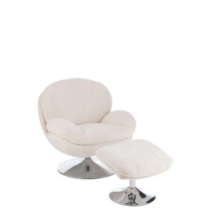 RELAX CHAIR + FOOTSTOOL LAY METAL/PLYWOOD CREAM/SILVER