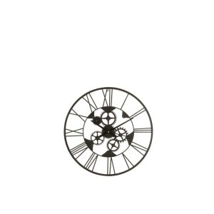 CLOCK ROMAN NUMERALS WHEELS METAL BLACK SMALL