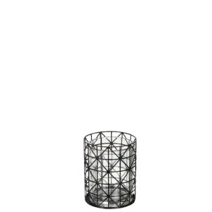 TEALIGHT HOLDER PATTERN GLITTER METAL BLACK