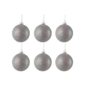BOX OF 6 CHRISTMAS BAUBLE SEQUINS GLASS GREY