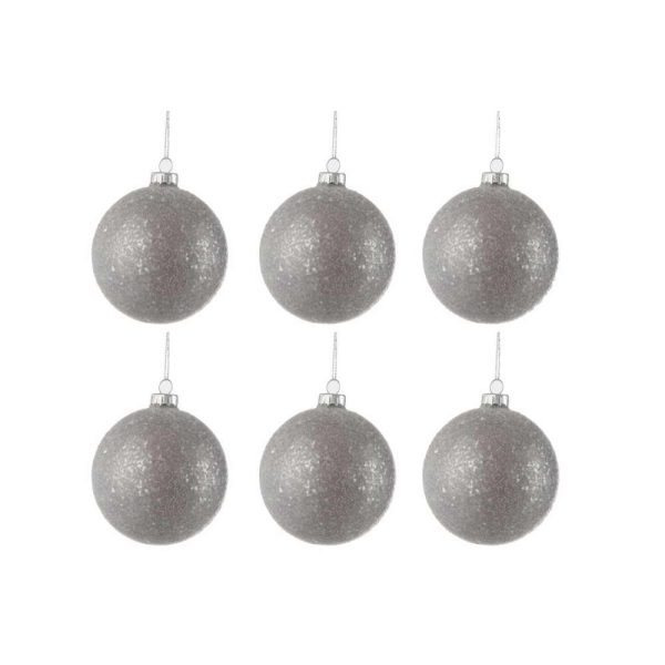 BOX OF 6 CHRISTMAS BAUBLE SEQUINS GLASS GREY