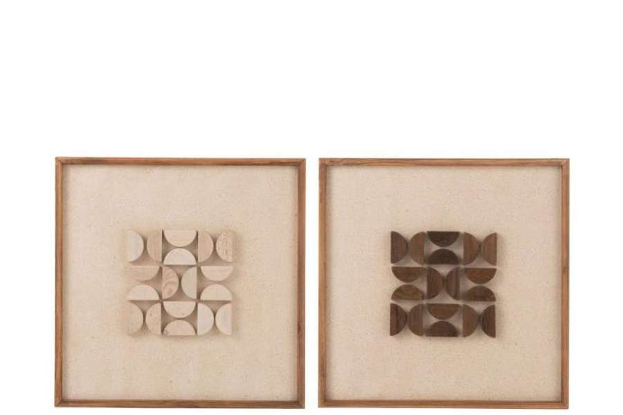 WALL DECORATION ROB PINE WOOD/CANVAS WHITE/NATURAL ASSORTMENT OF 2