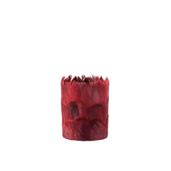 TEALIGHT HOLDER FEATHERS GLASS BORDEAUX SMALL