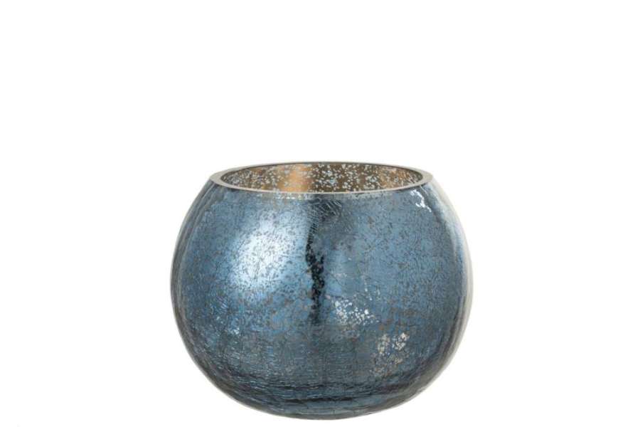 HURRICANE LIGHT BALL CRAQUELURE GLASS PEARL EFFECT BLUE MEDIUM