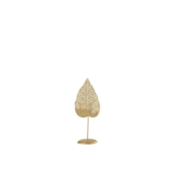 TEALIGHT HOLDER LEAF METAL GOLD SMALL