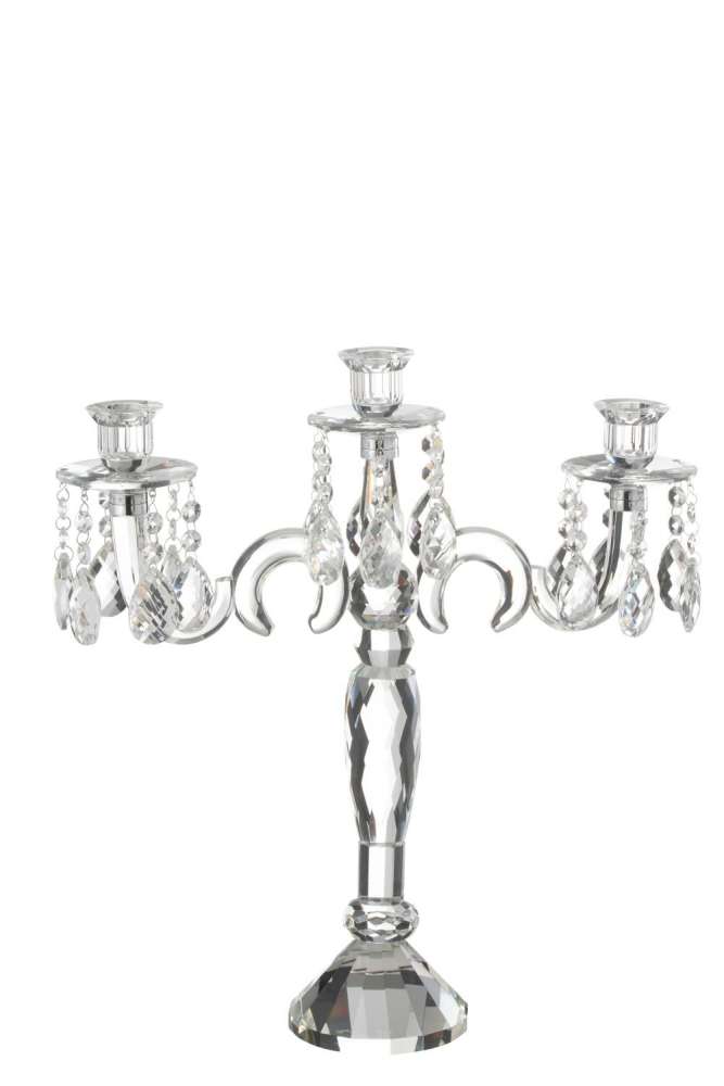 CANDLE HOLDER 3 ARMS CRYSTAL TRANSPARENT SMALL