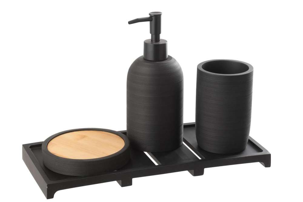 SOAP DISPENSER ON TRAY POLYRESIN BLACK/NATURAL