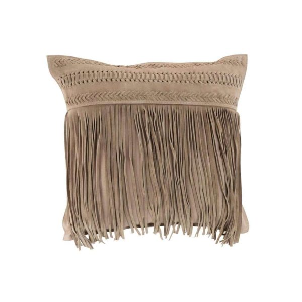 CUSHION TASSELS SQUARE LEATHER LIGHT GREY