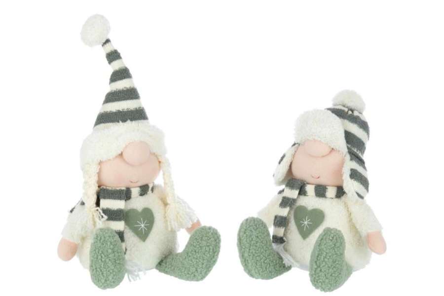 BOY AND GIRL HEART STRIPES TEXTILE GREEN/BEIGE ASSORTMENT OF 2