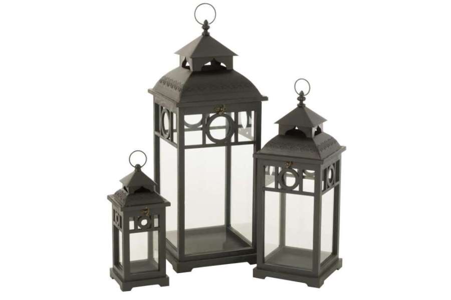 SET OF 3 LANTERN IBIZA WOOD BLACK