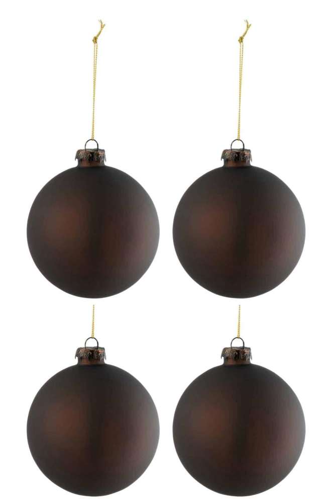 BOX OF 4 CHRISTMAS BAUBLES REGULAR GLASS MATTE BROWN