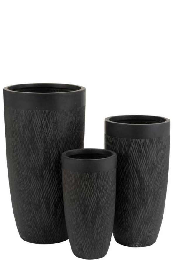 SET OF 3 VASES ROUND HIGH CLAY BLACK