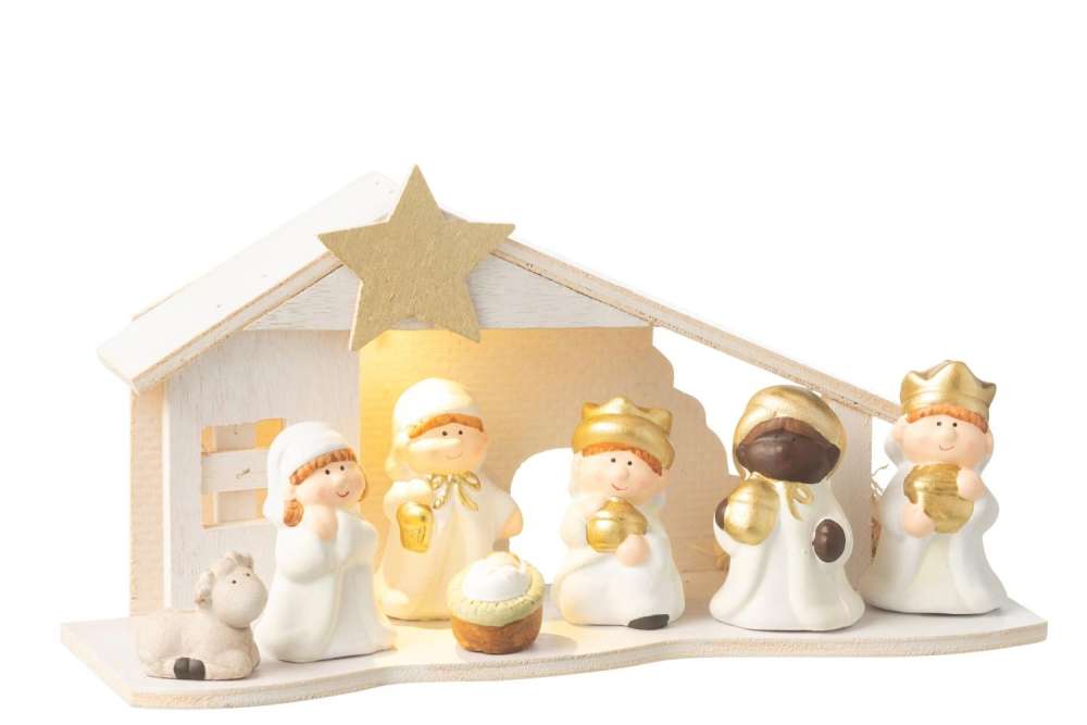 NATIVITY LED PORCELAIN WHITE/GOLD LARGE