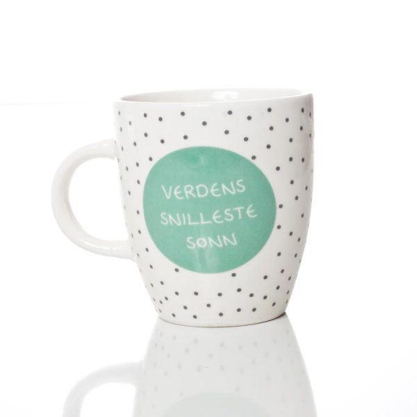 Kaffekopp,lite krus- med tekst-Verdens Snilleste Sønn - ca 7X8 cm