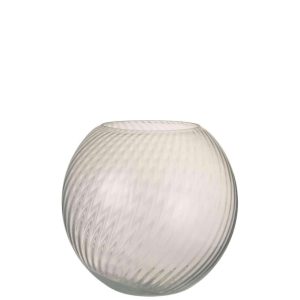 VASE ROUND RIDGES GLASS WHITE LARGE