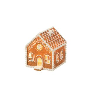 HOUSE GINGERBREAD SQUARE STAR LED POLY BROWN MEDIUM