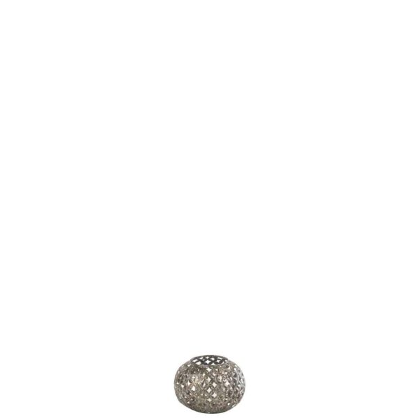 TEALIGHT HOLDER HOLES FLOWER METAL GREY