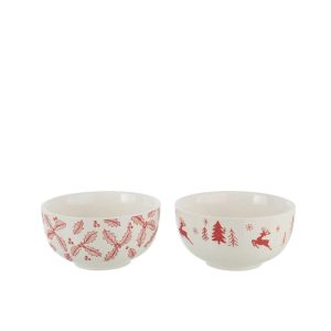 BOWL DOLOMITE WHITE/CHRISTMAS RED ASSORTMENT OF 2