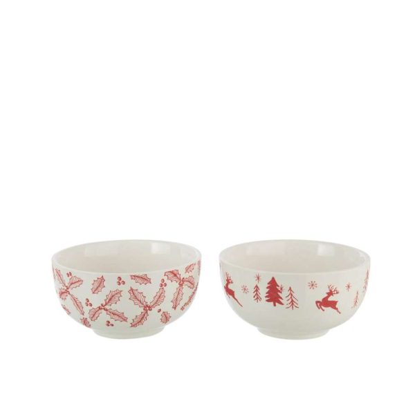 BOWL DOLOMITE WHITE/CHRISTMAS RED ASSORTMENT OF 2