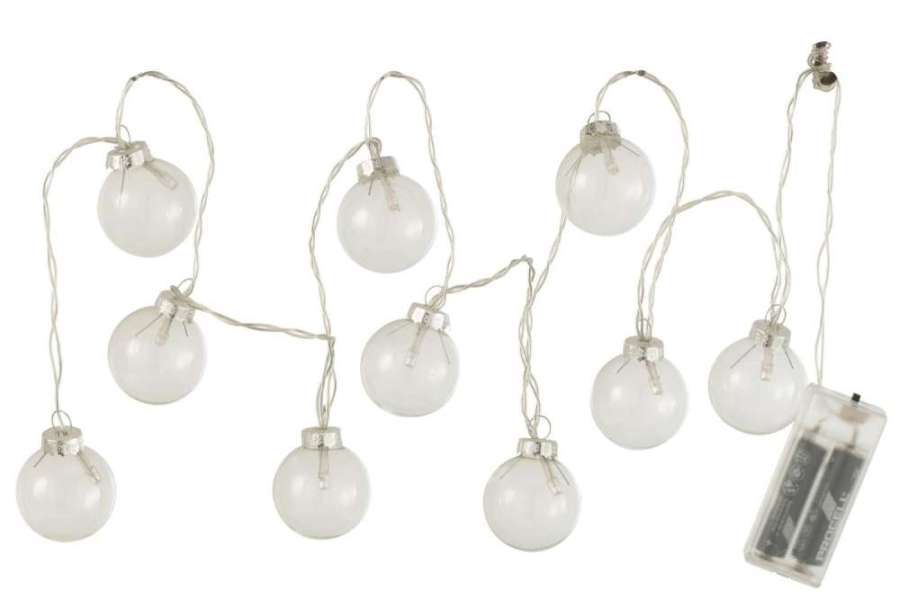 GARLAND 10 BALLS+LED GLASS SMOOTH TRANSPARENT