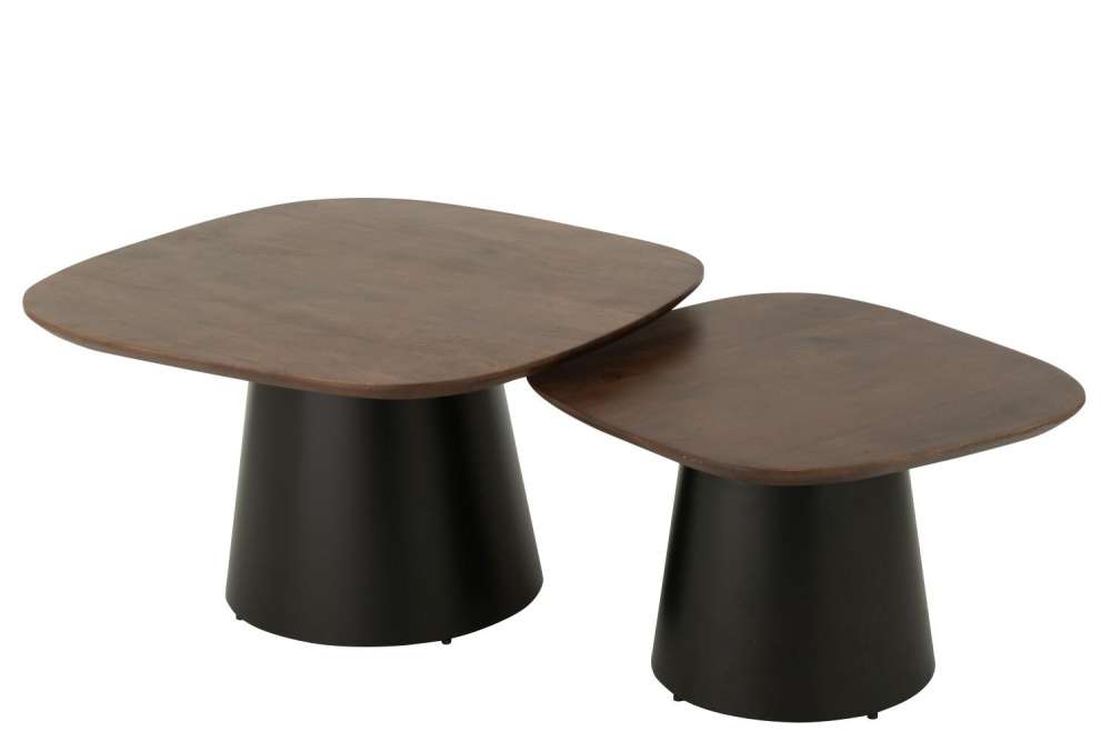SET OF 2 SIDE TABLE SQUARE MANGO WOOD DARK BROWN/BLACK