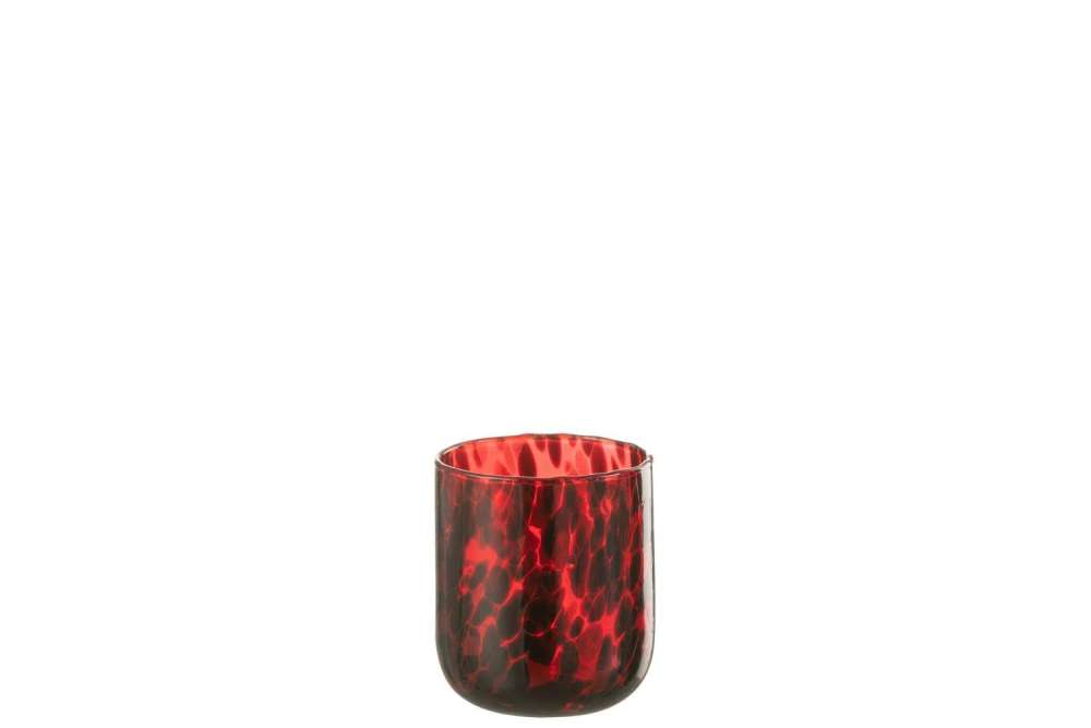 TEALIGHT HOLDER SPOTTED GLASS RED/BLACK SMALL