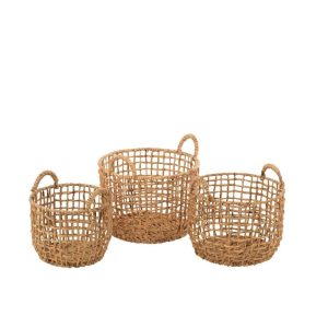 SET OF 3 BASKETS ROUND OPEN WATER HYACINTH NATURAL