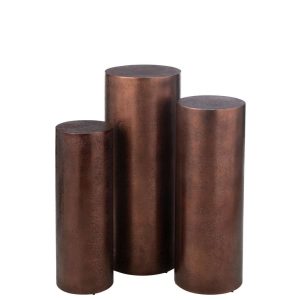 SET OF 3 PILLARS ROUND METAL BRONZE
