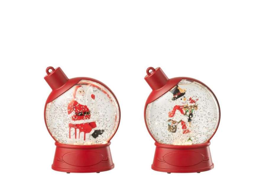 HANGER WATER GLOBE SNOWMAN  +  SANTA CLAUS PLASTIC CHRISTMAS RED ASSORTMENT OF 2
