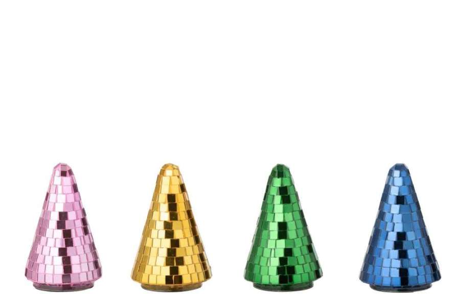 TREE MIRROR GLASS MULTICOLORED SMALL ASSORTMENT OF 4