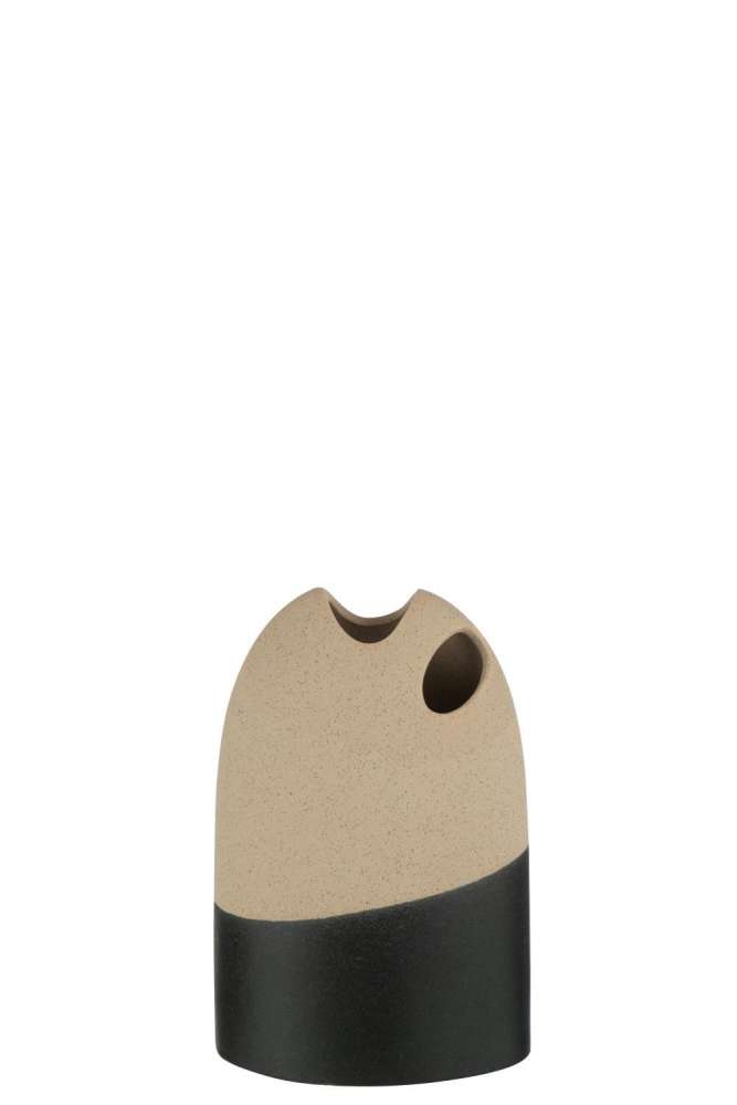 VASE HIGH CERAMIC BEIGE/BLACK SMALL