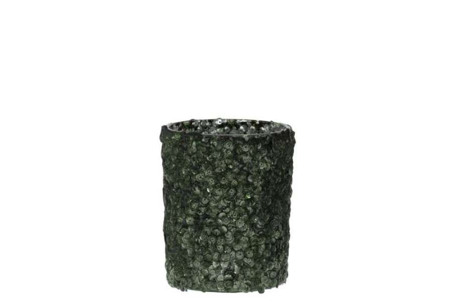 TEALIGHT HOLDER SEQUINS SUGAR MATTE DARK GREEN LARGE
