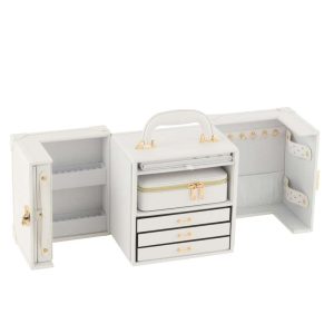 JEWELLERY CASE WITH HANDLE ARTIFICIAL LEATHER WHITE