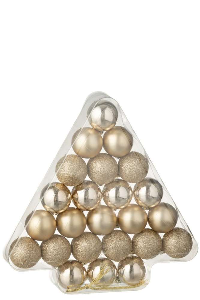 BOX OF 24 CHRISTMAS BAUBLE PLASTIC CHAMPAGNE COLORED