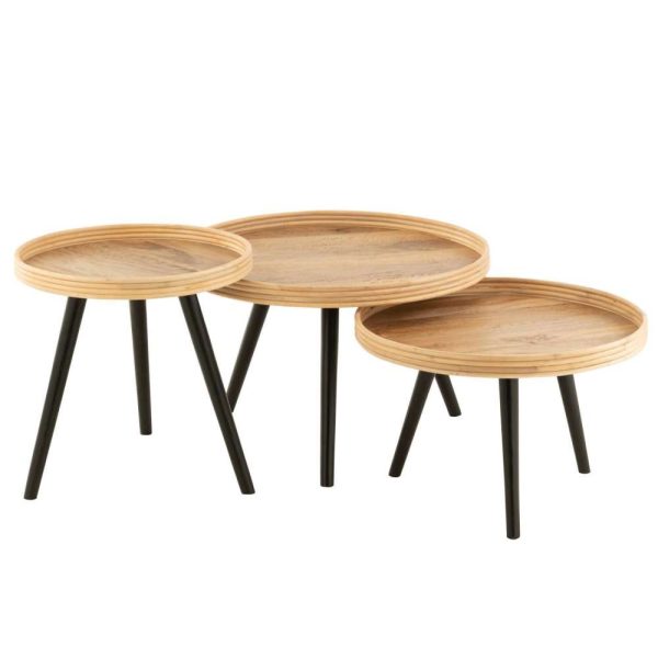 SET OF 3 COFFEE TABLE ROUND MANGO WOOD NATURAL