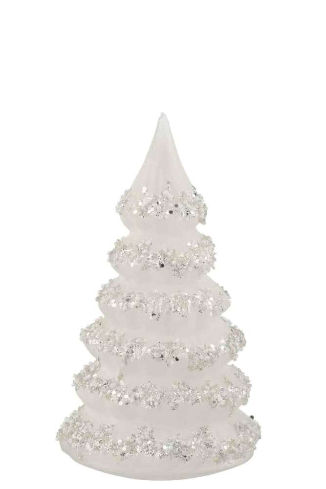 CHRISTMAS TREE LINES GLITTER+PEARLS WHITE/SILVER GLASS LARGE