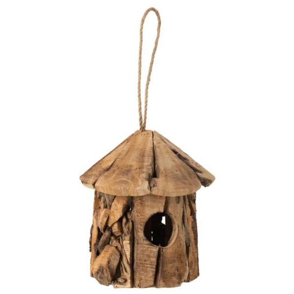 BIRD HOUSE ROUND WOOD BROWN